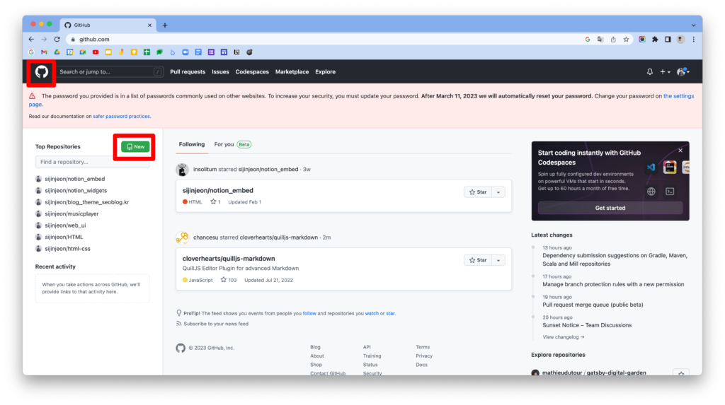 노션 대시보드 제작하기 : github에서 repository 만들기