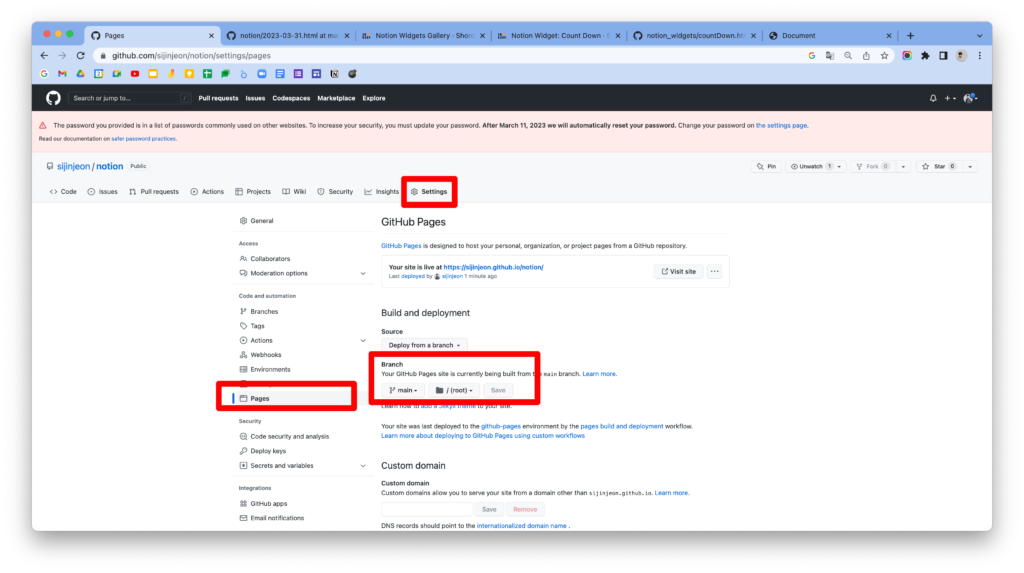 노션 대시보드 제작하기 : github에서 setting 하기