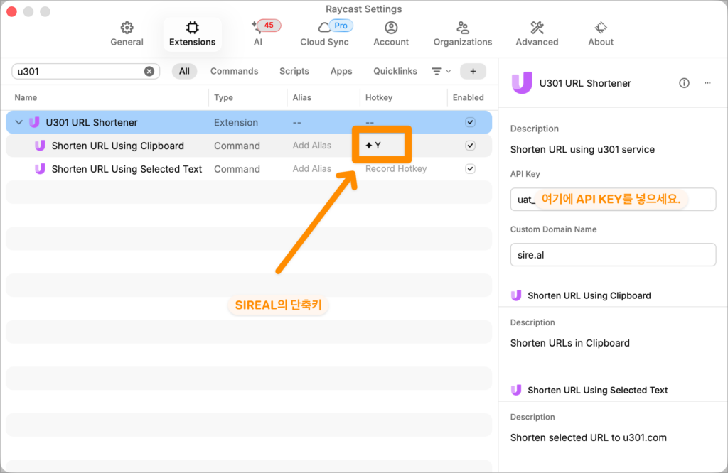 Raycast URL Shortener 설정 및 사용법 가이드_2
